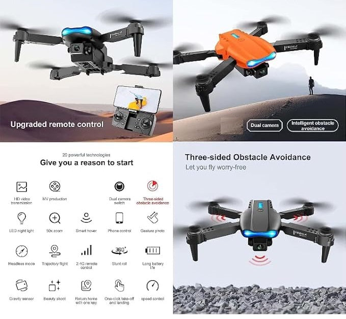 π E99 Foldable Drone with Camera β 720p HD, 360Β° Flips & LED Lights π