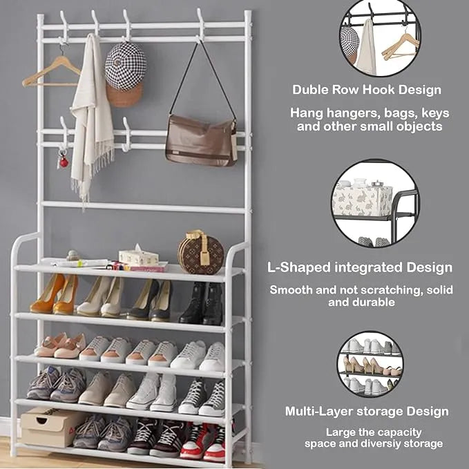 ππ§’ Multi-Functional Shoe & Hat Rack | 4-Tier Metal Shelf with Hooks