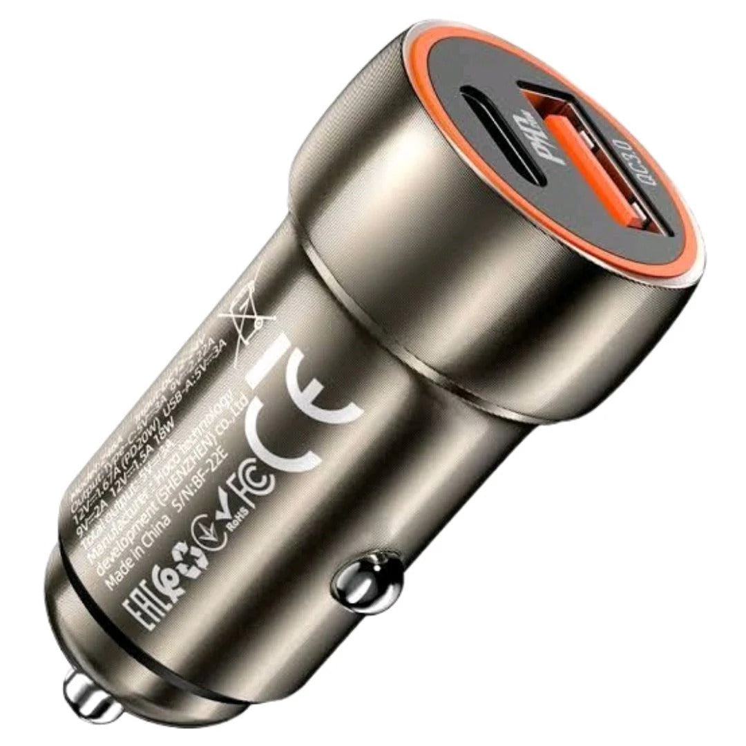Hoco Blue Whale Car Charger (Z46A) β‘ | 20W Type-C + 18W USB Fast Charging Adapter ππ
